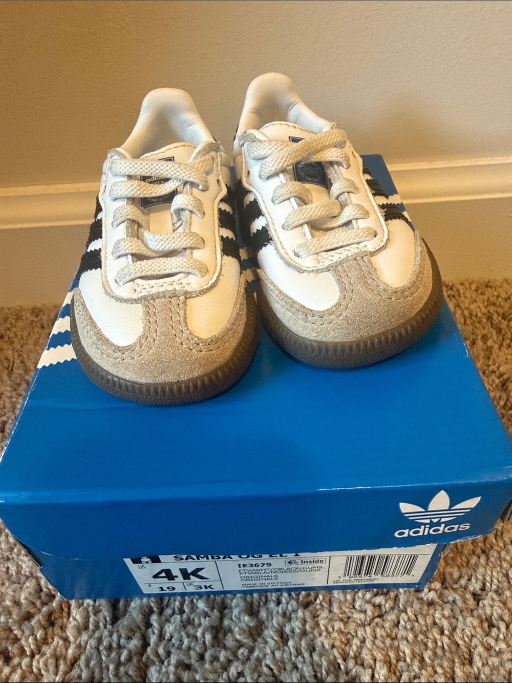 adidas Kids White and Beige Samba-Style Sneakers